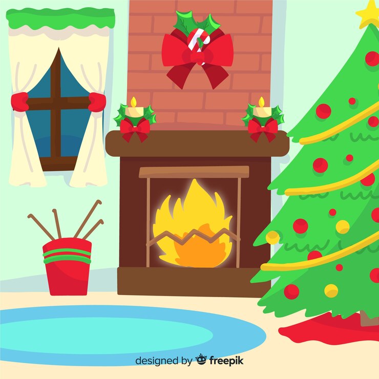 Free Vector christmas fireplace illustration