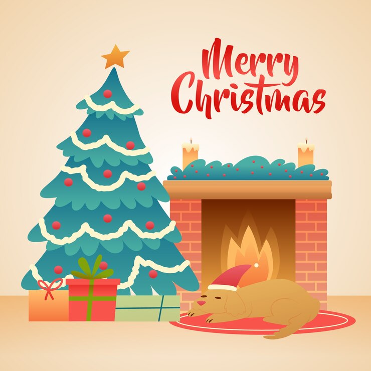 Free Vector christmas fireplace scene cocnept in hand drawn