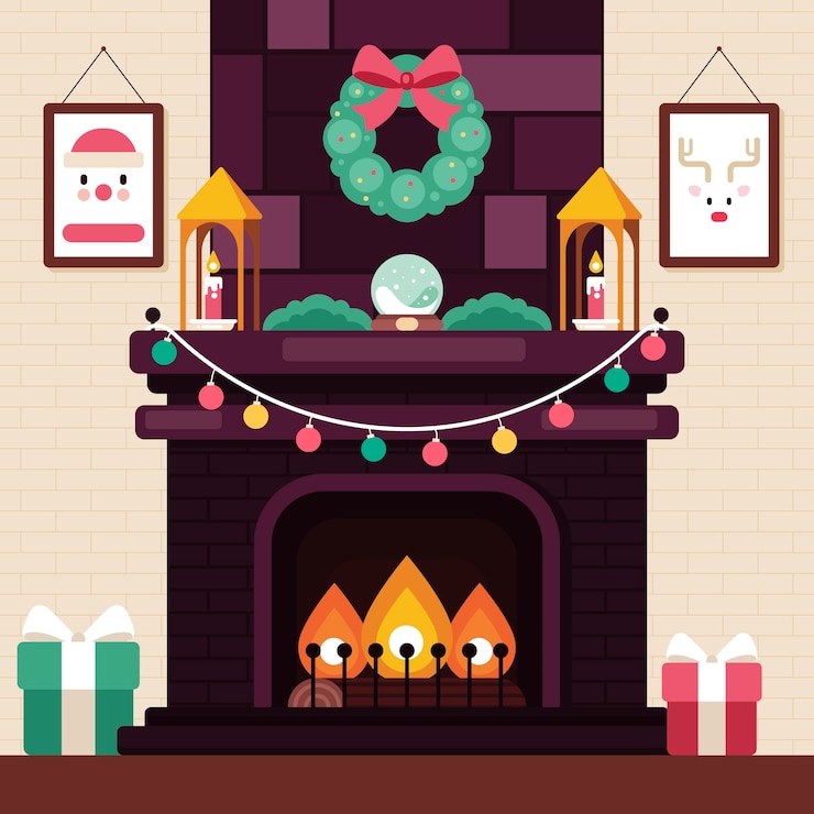 Free Vector christmas fireplace scene concept in flat design