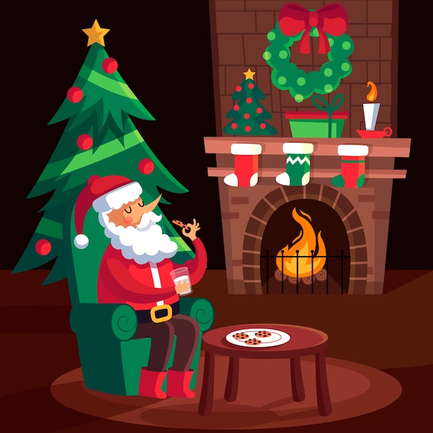 Free vector christmas fireplace scene concept in flat design