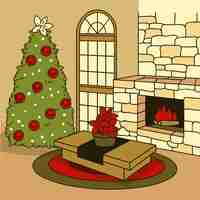 Free vector christmas fireplace scene concept in hand drawn