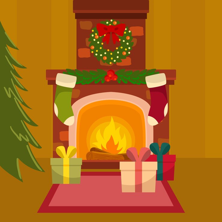 Free Vector christmas fireplace scene concept in hand drawn