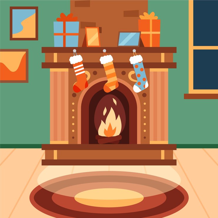 Free Vector christmas fireplace scene concept in hand drawn