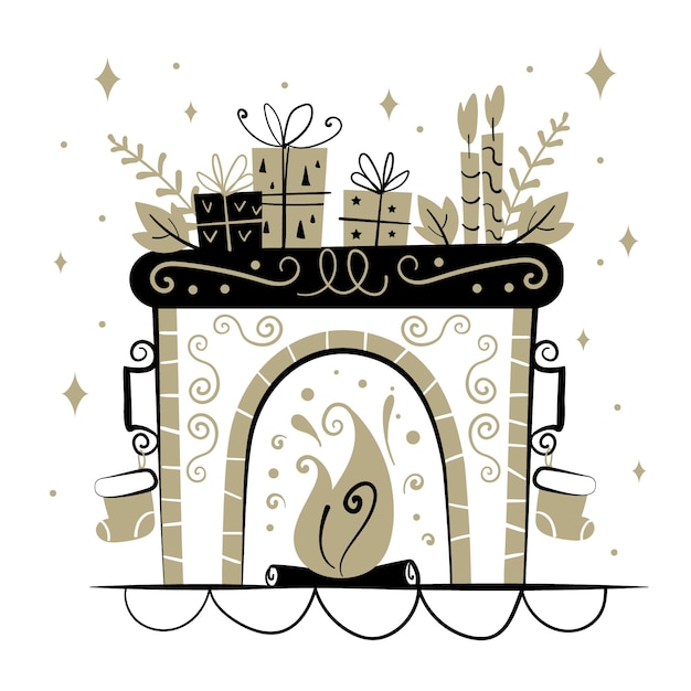 Free vector christmas fireplace scene concept in hand drawn
