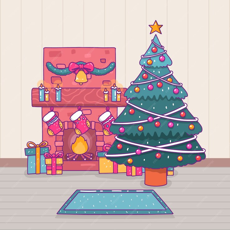 Free Vector | Christmas fireplace scene concept in hand drawn