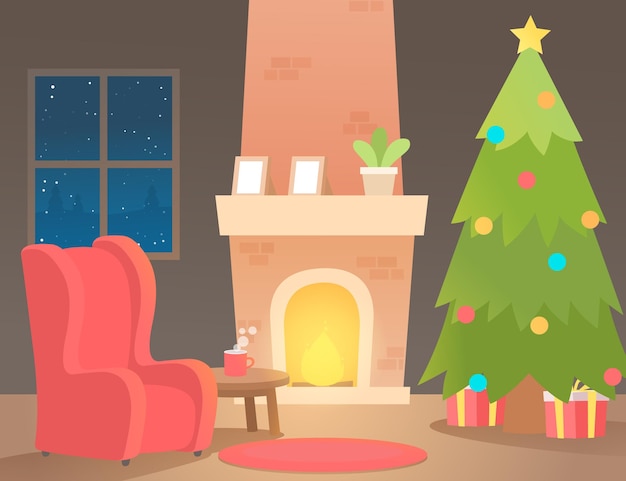 Free vector christmas fireplace scene in flat design