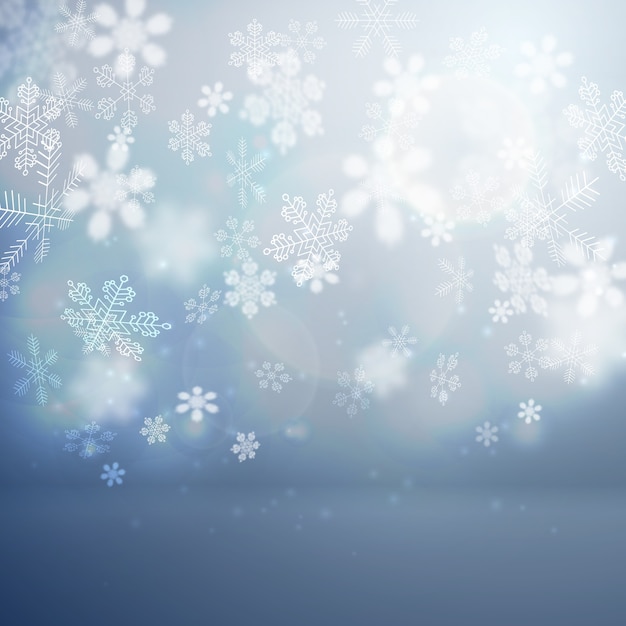 Christmas flat background with falling snowflakes vector illustration