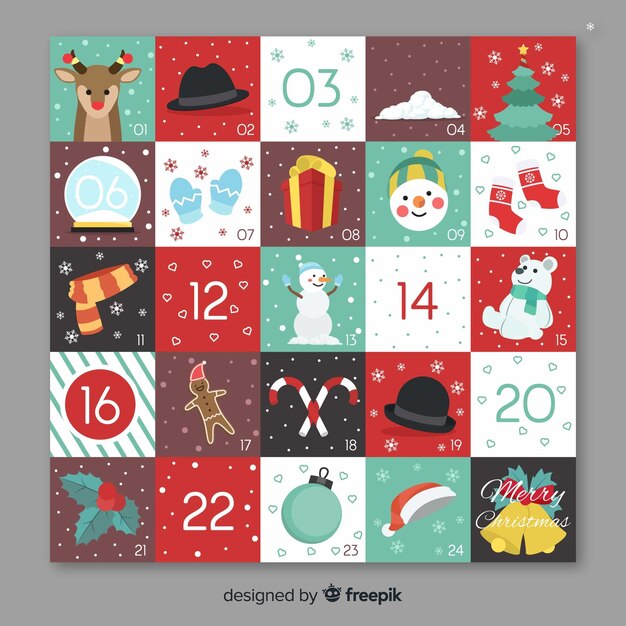 Free vector christmas flat elements advent calendar