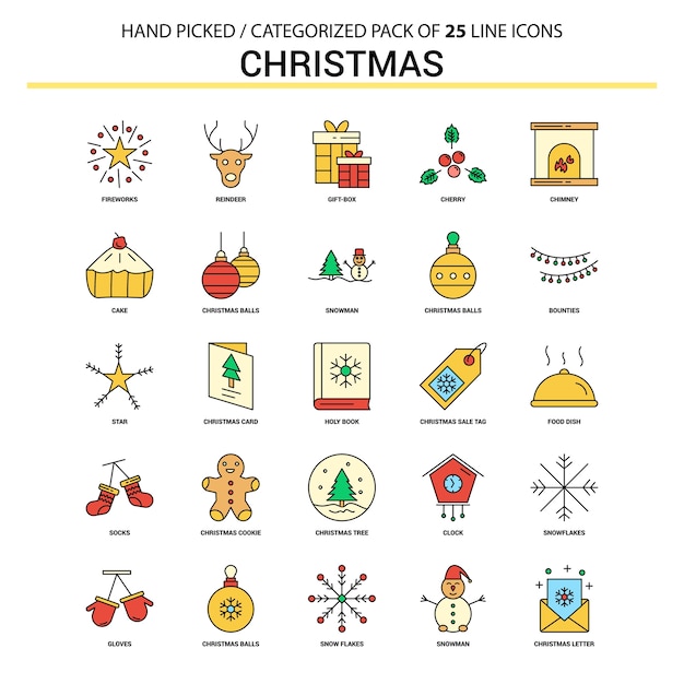 Christmas Flat Line Icon Set 