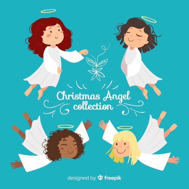 Christmas flat smiling angels collection