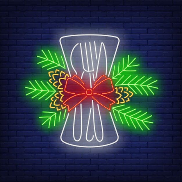 Free vector christmas flatware neon sign