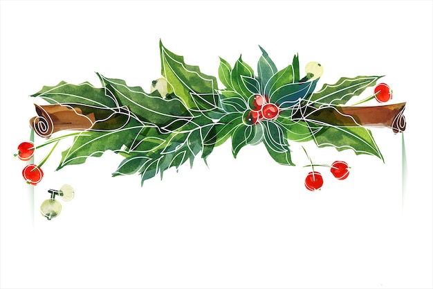 Рождественская цветочная виньетка с падубом и корицей. декор виньетка для милых рождественских и новогодних поздравлений и приглашений