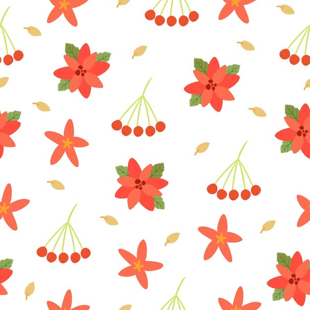 christmas flower and berries pattern