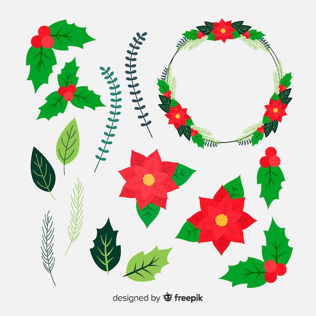 Christmas flower & wreath collection in flat design