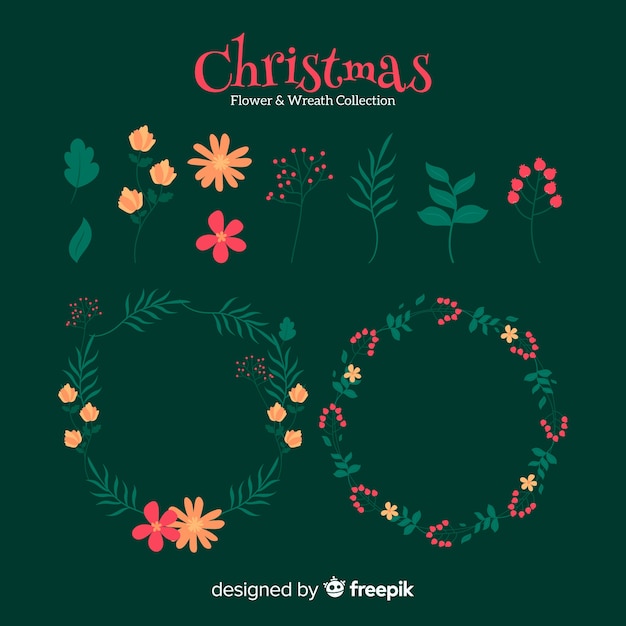 Christmas flower & wreath collection in flat design