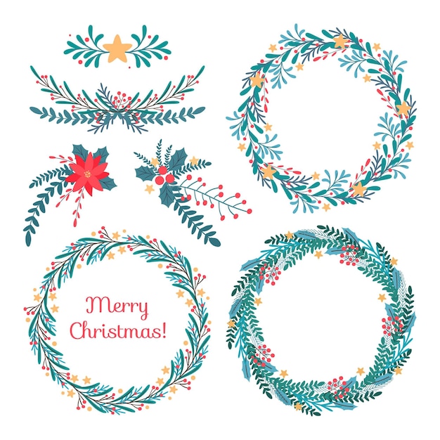 Free vector christmas flower & wreath collection in flat design