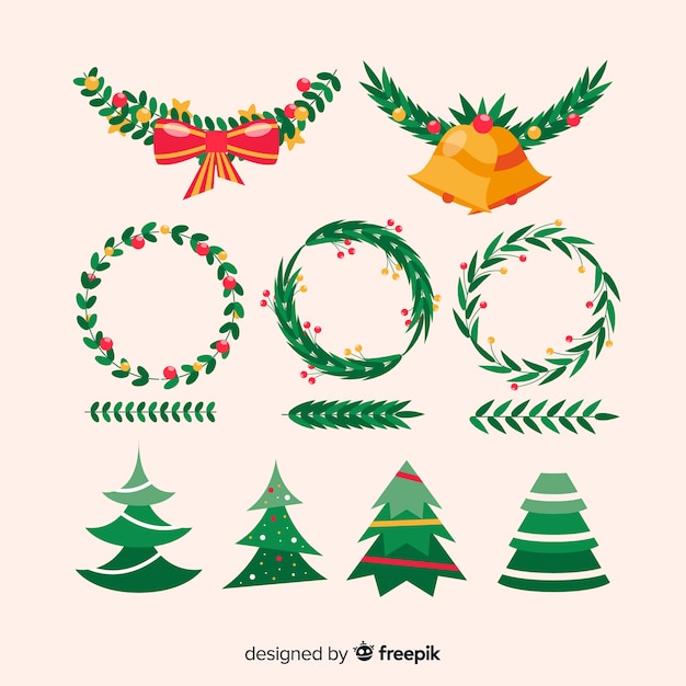 Free vector christmas flower and wreath collection