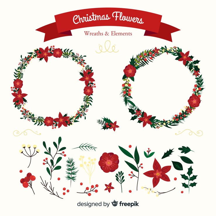 Free Vector christmas flowers & wreaths collection