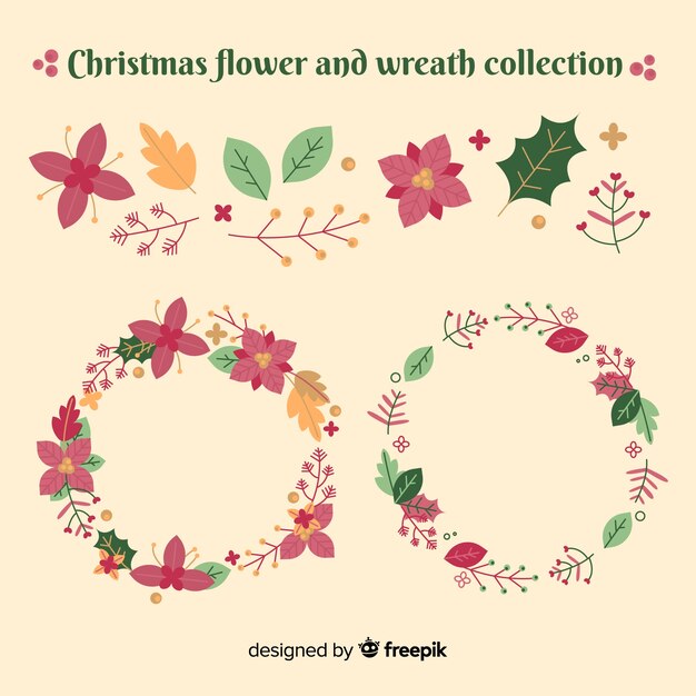 Christmas flowers and wreaths set