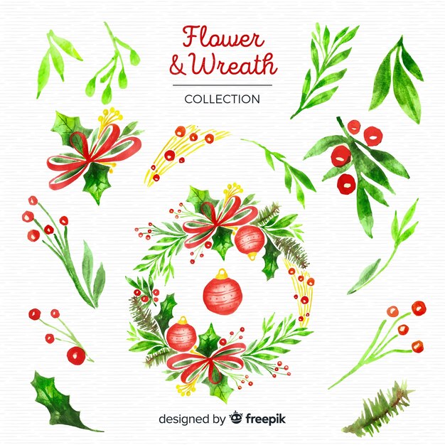 Christmas flowers and wreaths set