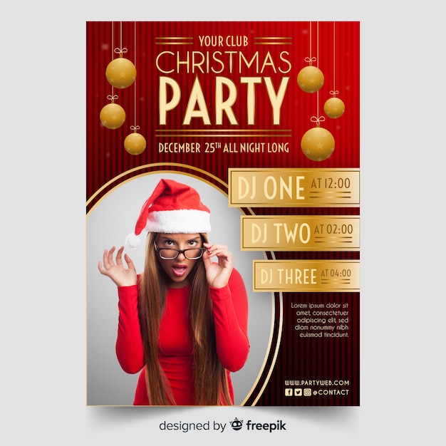 Free vector christmas flyer template with photo