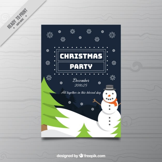 Free vector christmas flyer with snowflakes and a snowman