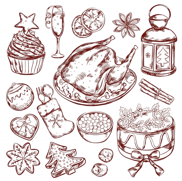 Бесплатное векторное изображение Рождественский эскиз меню еды