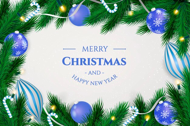 Christmas frame background with realistic blue balls