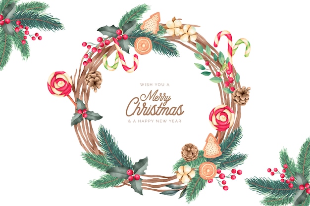 Free vector christmas frame with watercolor ornaments