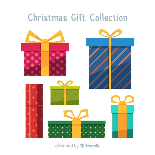 フラットデザインのクリスマスギフトボックスコレクション