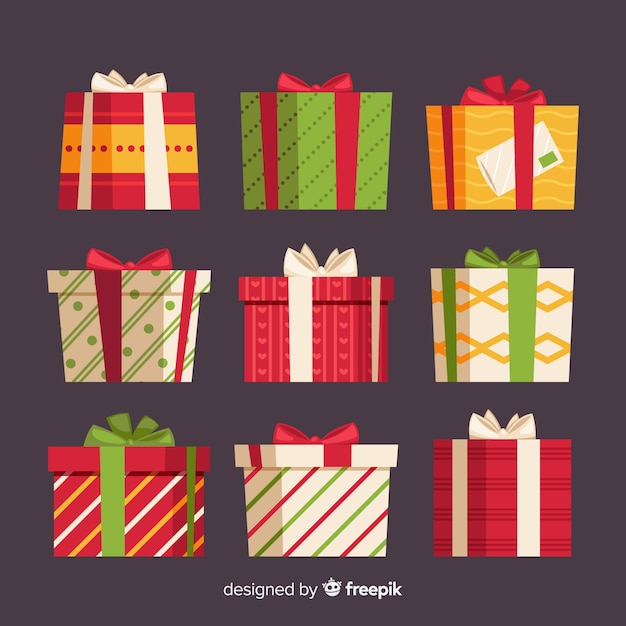 Free vector christmas gift box collection with geometric pattern