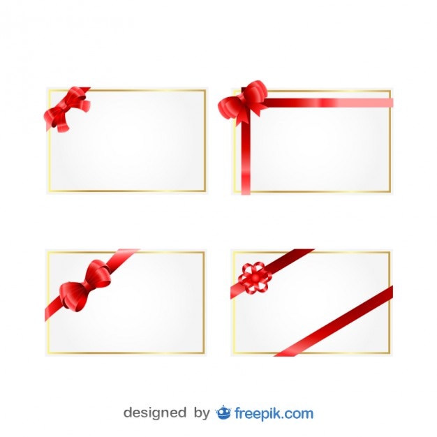 Free vector christmas gift cards with red ribbons