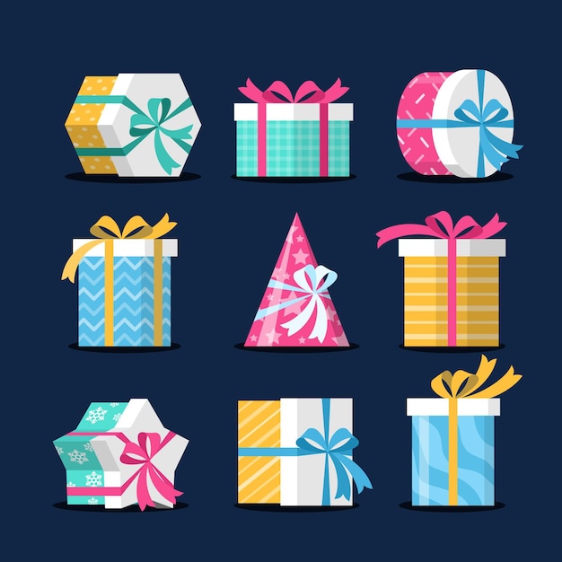 Бесплатное векторное изображение Рождественская коллекция подарков в плоском дизайне