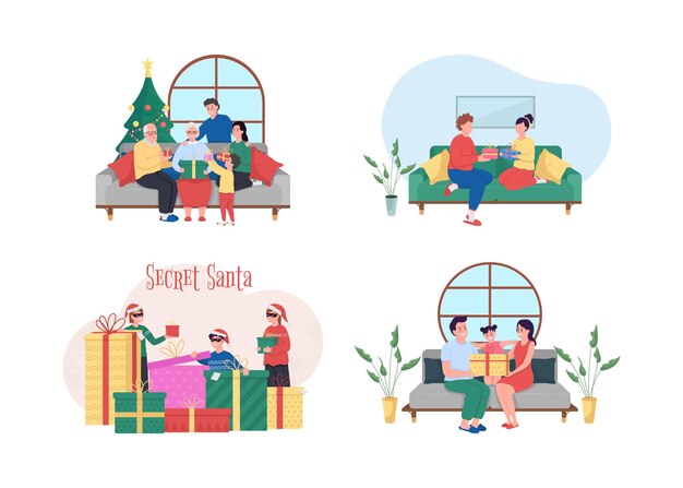 クリスマスギフトボックスシンプルなイラストセット プレミアムベクター クリスマスギフトボックスシンプルなイラストセット プレミアムベクター