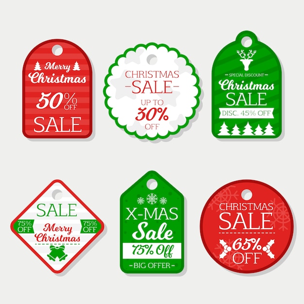 Free vector christmas gift tags set flat design