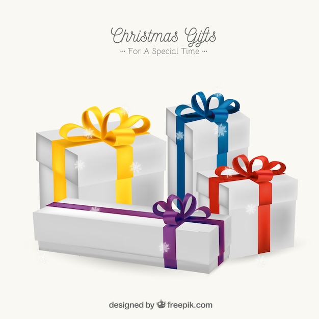Christmas gifts background with colorful bows