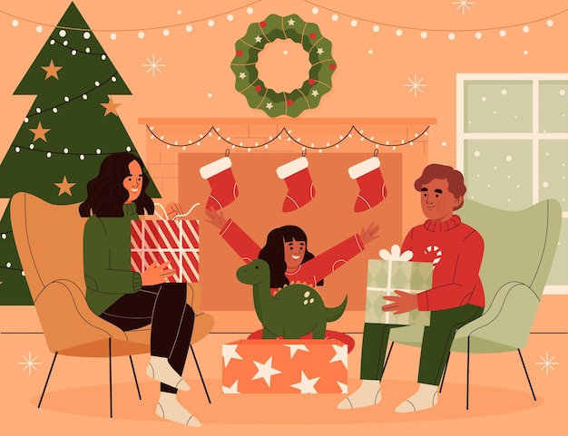 Free vector christmas gifts scene concept