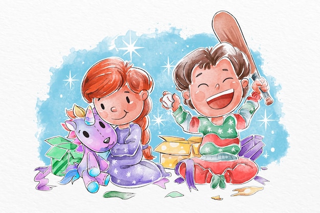 Бесплатное векторное изображение Рождественские подарки сцены иллюстрации