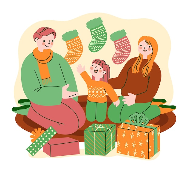 Бесплатное векторное изображение Сцена рождественских подарков