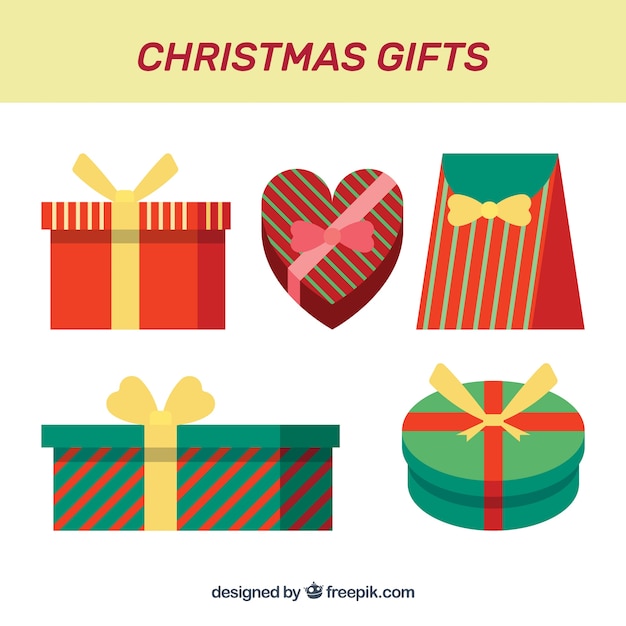 Free vector christmas gifts in striped packages