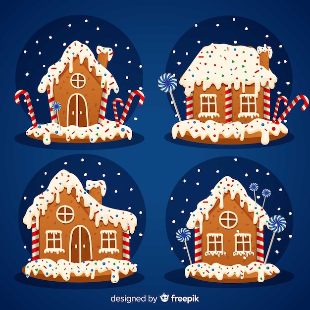 Free vector christmas gingerbread houses collection