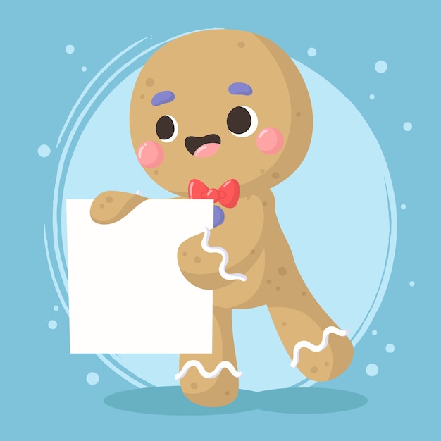 Christmas gingerbread man holding blank banner