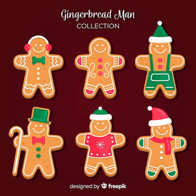 Free vector christmas gingerbread man with accessories collection