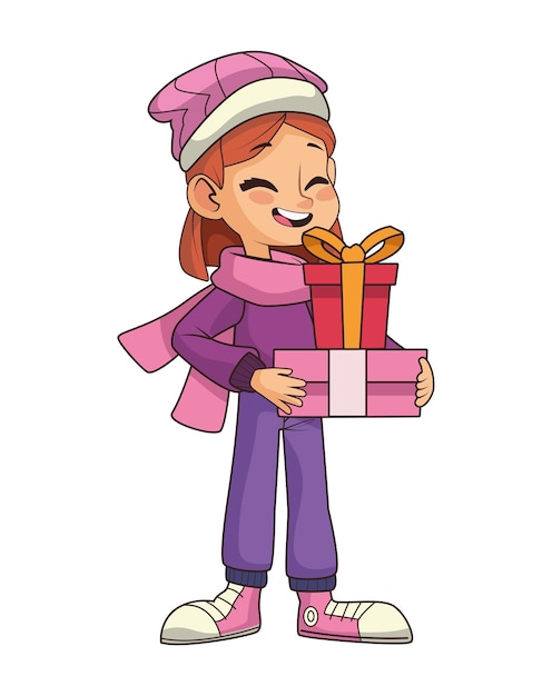 Christmas girl with gifts isolated