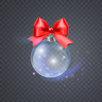 透明な​ベクトル​イラストレーター​に​赤い​弓​で​クリスマス​ガラス​ボール