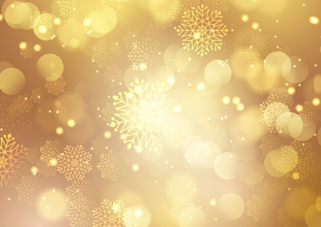 Christmas gold with snowflakes and bokeh lights design
