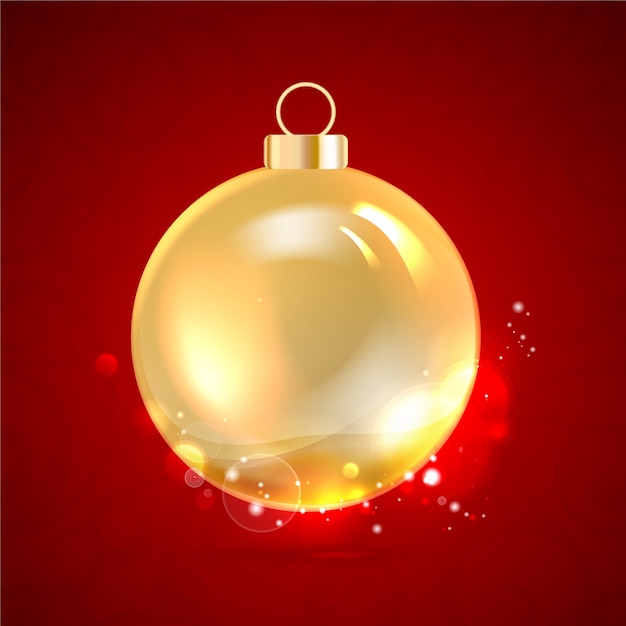 Christmas golden ball isolated on red.