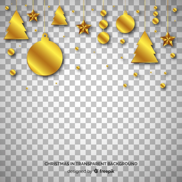 Christmas golden ornaments transparent background