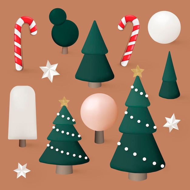 Free vector christmas graphic element set, festive 3d design vector