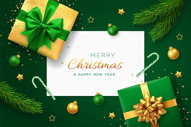 正方形の紙のバナーとクリスマスグリーン プレミアムベクター